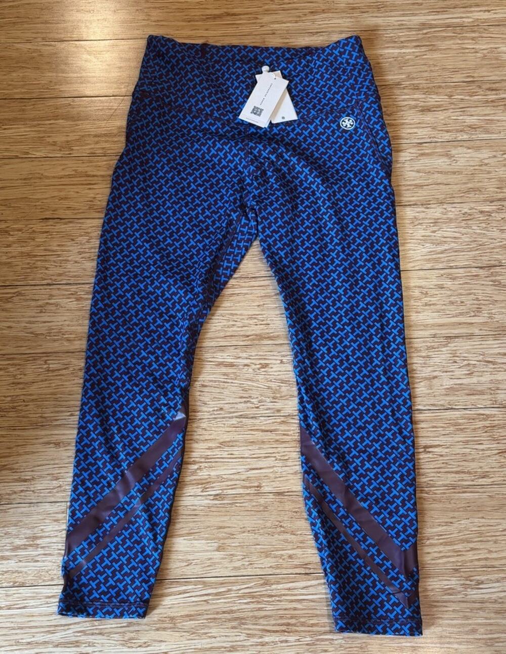 New Tory Burch High-Rise Leggings Weightless Blue Spectrum 7/8 Size M Med NWT